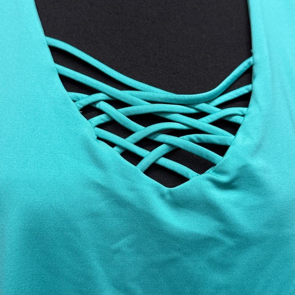 Women’s Strappy V-Neck Tank Top - Teal, Lucky in Love - Picture 2 of 4
